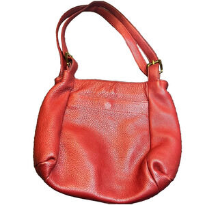 Green Fields Handbag Womens Red Pebbled Leather Snap Double Handle Buckle Accent